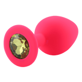 Rosa Silikon Analplug grüne Diamant