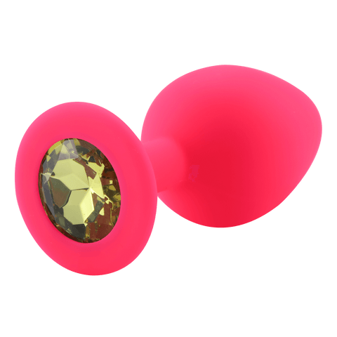 Rosa Silikon Analplug grüne Diamant
