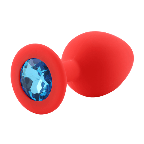 Rote Silikon Analplug himmelblauer Diamant