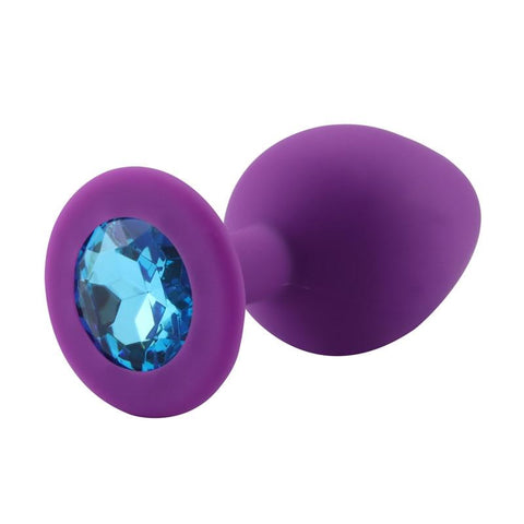 Violette Silikon Analplug hellblaue Diamant