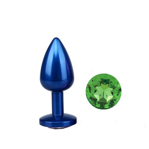 Analplug aus blaues Metall grüner Diamant