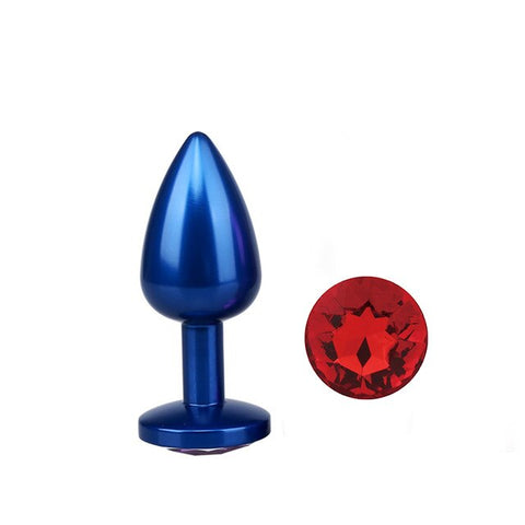 Analplug aus blaues Metall rote Diamant