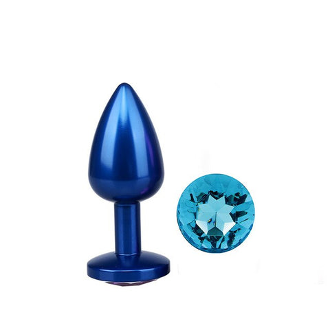 Analplug aus blaues Metall hellblaue Diamant