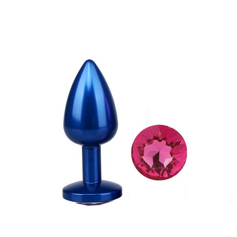 Analplug aus blaues Metall rosa Diamant