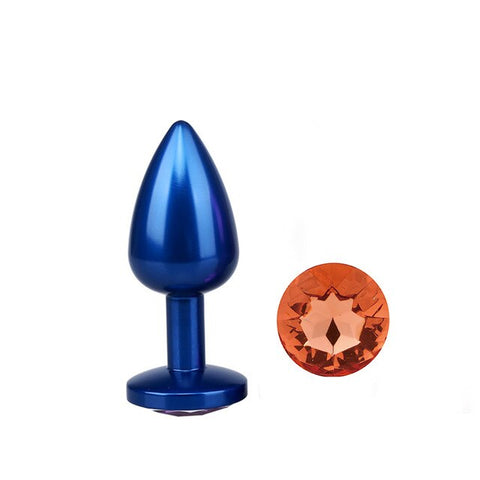Analplug aus blaues Metall orangefarbener Diamant