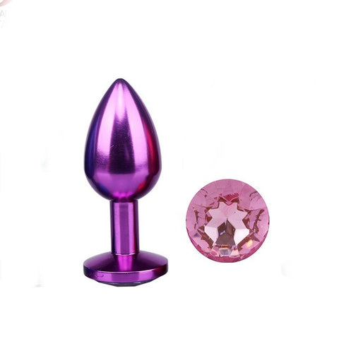Analplug aus violettes Metall hellrosa Diamant