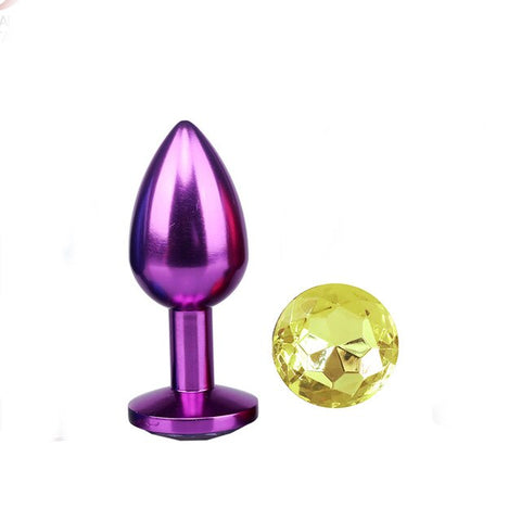 Analplug aus violettes Metall gelbe Diamant