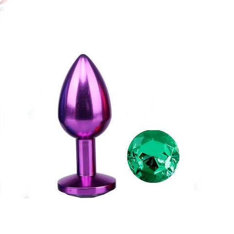 Analplug aus violettes Metall grüner Diamant