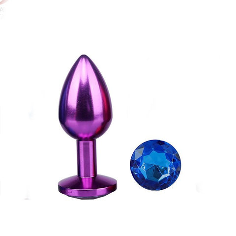 Analplug aus violettes Metall blaue Diamant