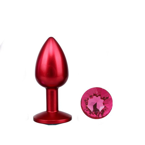 Analplug aus rotes Metall rosa Diamant