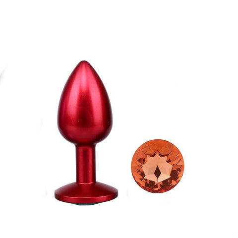 Analplug aus rotes Metall orangefarbener Diamant