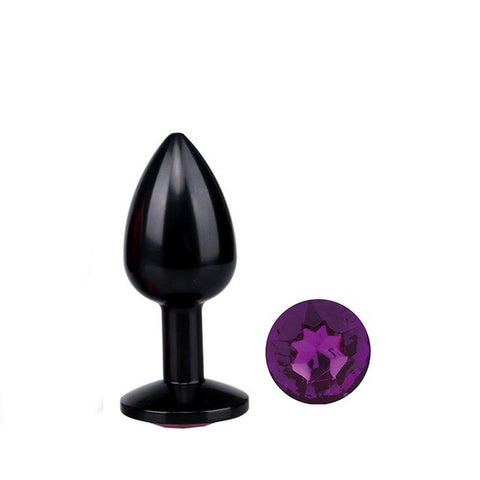 Analplug aus Schwarzmetall violette Diamant