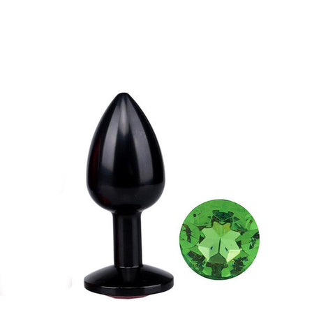 Analplug aus Schwarzmetall grüner Diamant