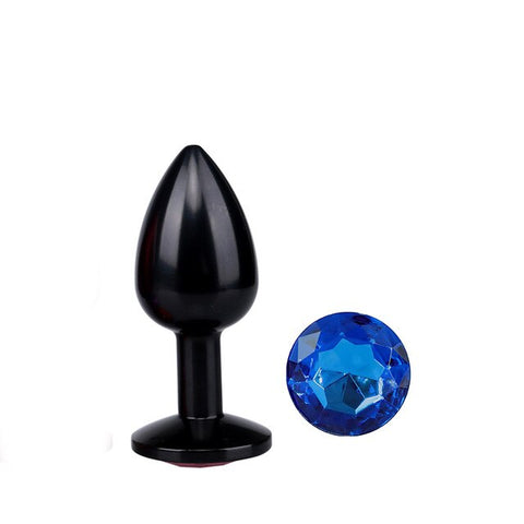 Analplug aus Schwarzmetall blaue Diamant